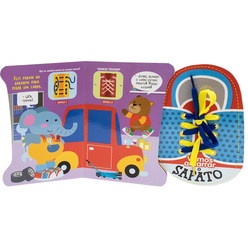 Livro Infantil Interativo Amarre-Me Vamos Amarrar o Sapato - Brinquedo Sensorial Educativo - Baixada Santista