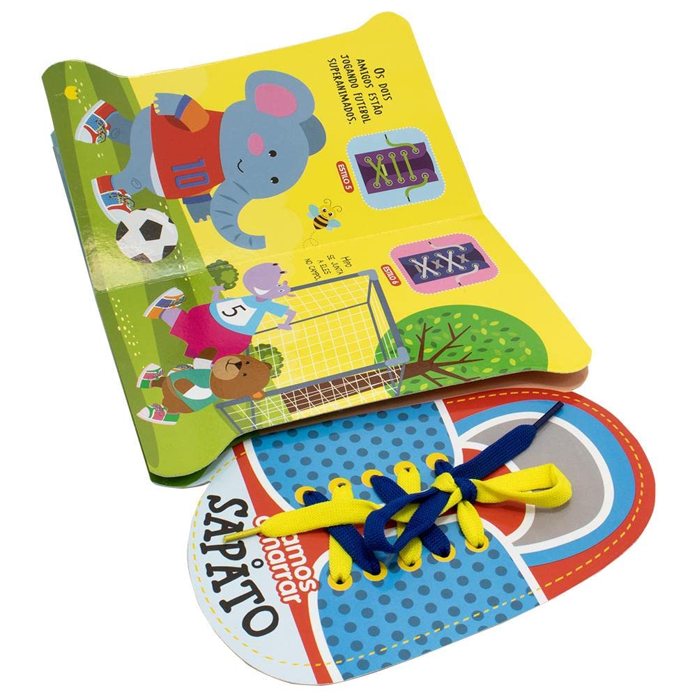 Livro Infantil Interativo Amarre-Me Vamos Amarrar o Sapato - Desenvolve Coordenação Motora - material seguro - Litoral
