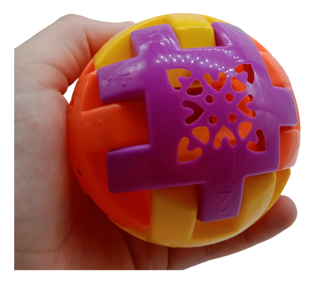 Bola Sensorial Quebra-Cabeça 3D com Guizo 9cm detalhe - Educativo certificado INMETRO - São Vicente SP