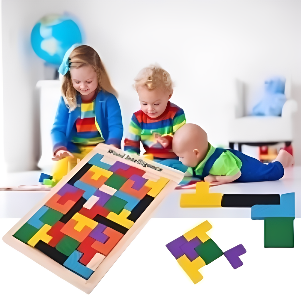 Quebra-Cabeça Tetris Madeira Montessori - Imagem 3 - 4+ anos - Santos SP
