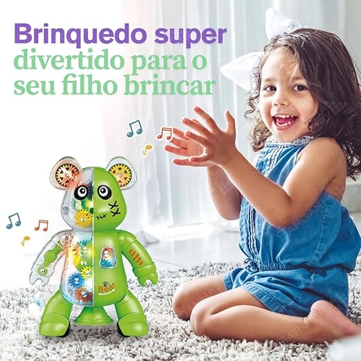 Urso Dançante Engrenagens com Luz e Som - Desenvolve Coordenação Motora - material seguro - Litoral Paulista
