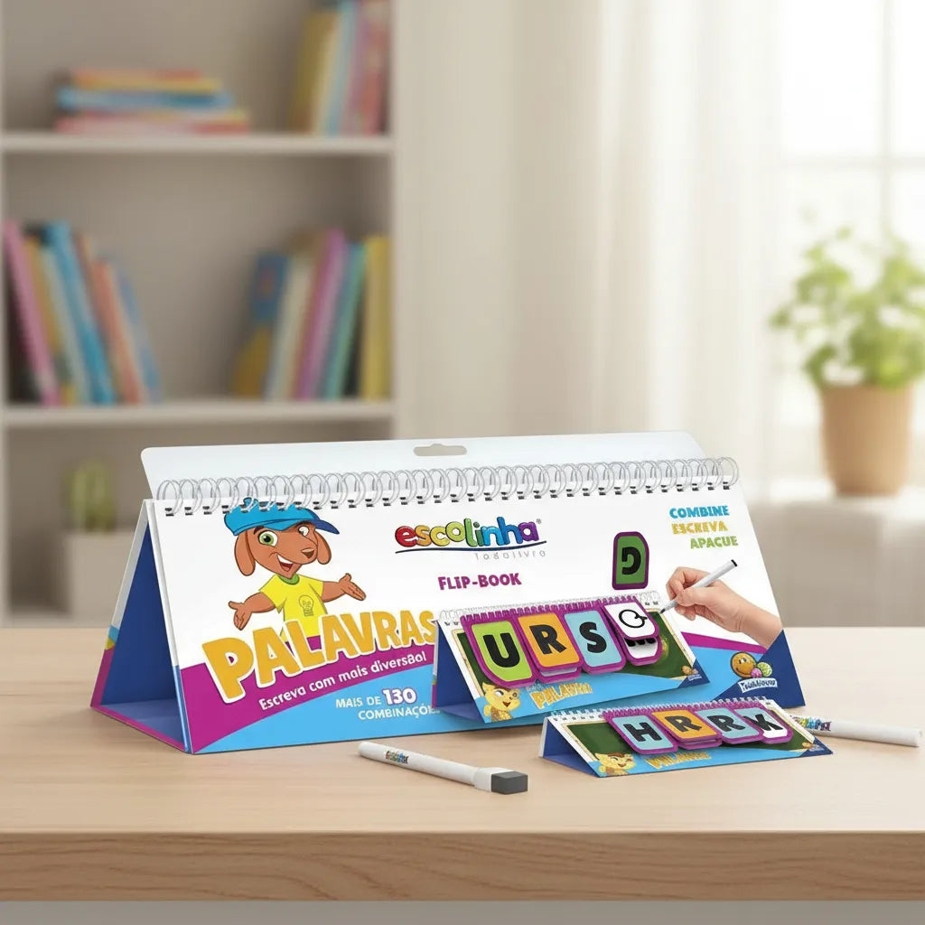 Flip Book Palavras Escolinha TogetherLab - Brinquedo Alfabetização Educativo - Baixada Santista